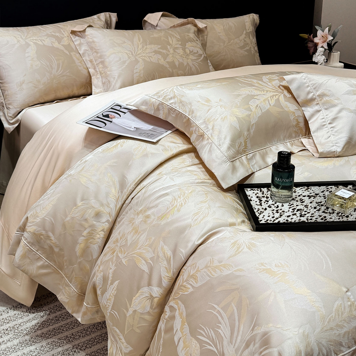 91家纺网 家纺一手货源 找家纺 爱妮菲家纺 2026高端新品A类长绒棉纯棉四件套100全棉贡缎提花被套床单床笠轻奢风索依 索依-湘金