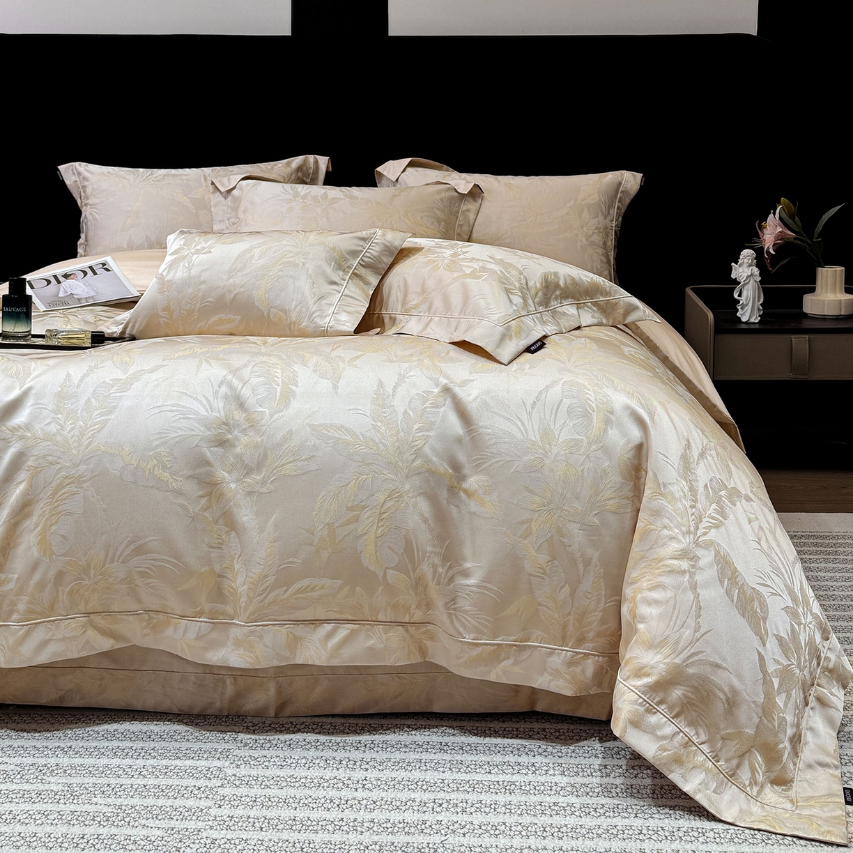 91家纺网 家纺一手货源 找家纺 爱妮菲家纺 2026高端新品A类长绒棉纯棉四件套100全棉贡缎提花被套床单床笠轻奢风索依 索依-湘金