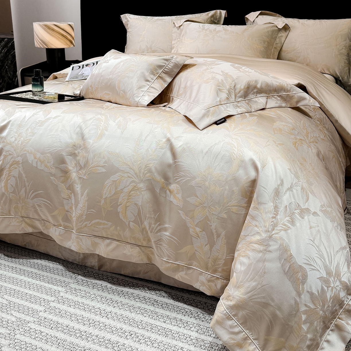 91家纺网 家纺一手货源 找家纺 爱妮菲家纺 2026高端新品A类长绒棉纯棉四件套100全棉贡缎提花被套床单床笠轻奢风索依 索依-湘金