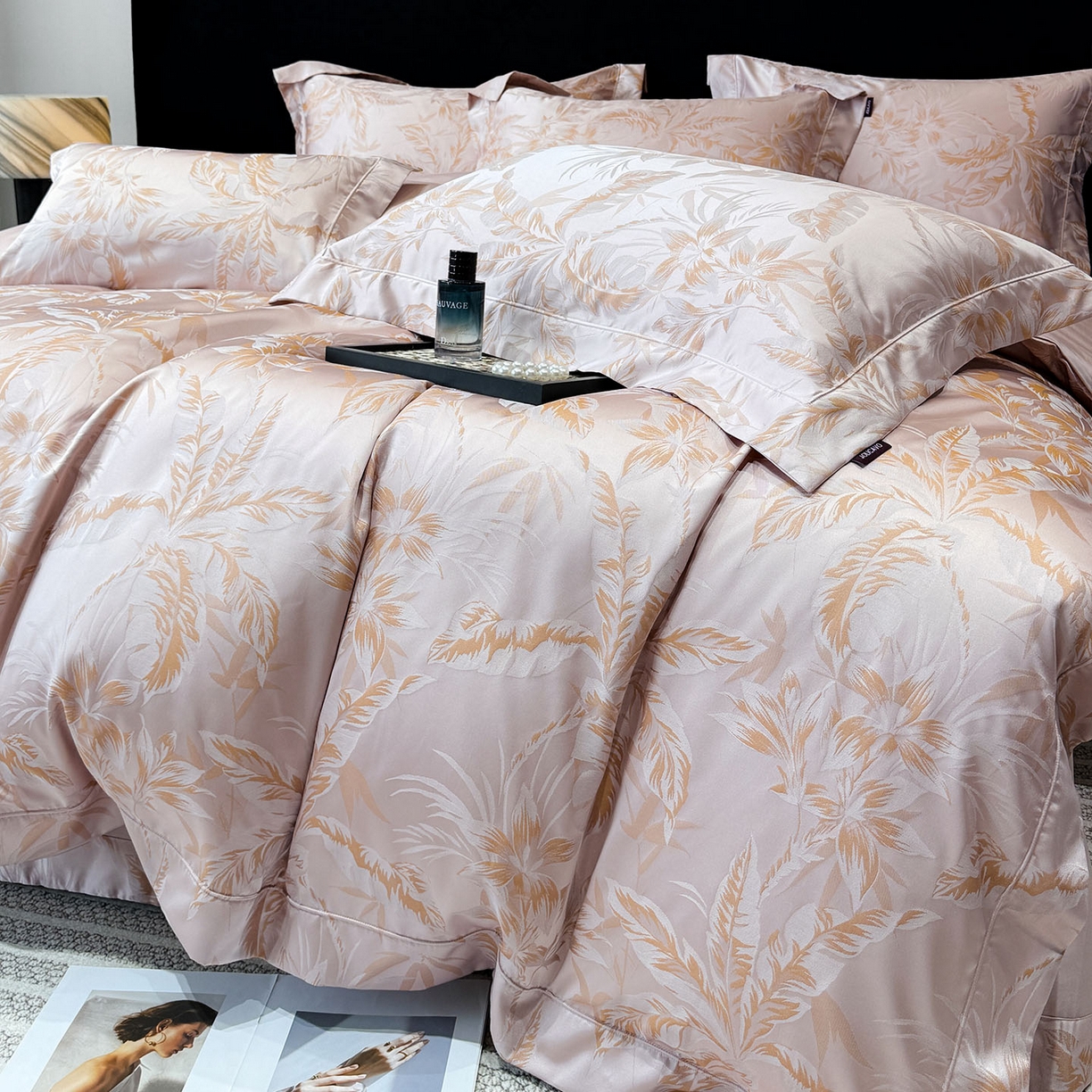 91家纺网 家纺一手货源 找家纺 乔利卡沃 2026高端新品A类长绒棉纯棉四件套100全棉贡缎提花被套床单床笠轻奢风索依 索依-芸粉