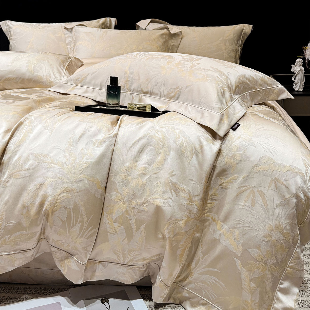 91家纺网 家纺一手货源 找家纺 乔利卡沃 2026高端新品A类长绒棉纯棉四件套100全棉贡缎提花被套床单床笠轻奢风索依 索依-湘金