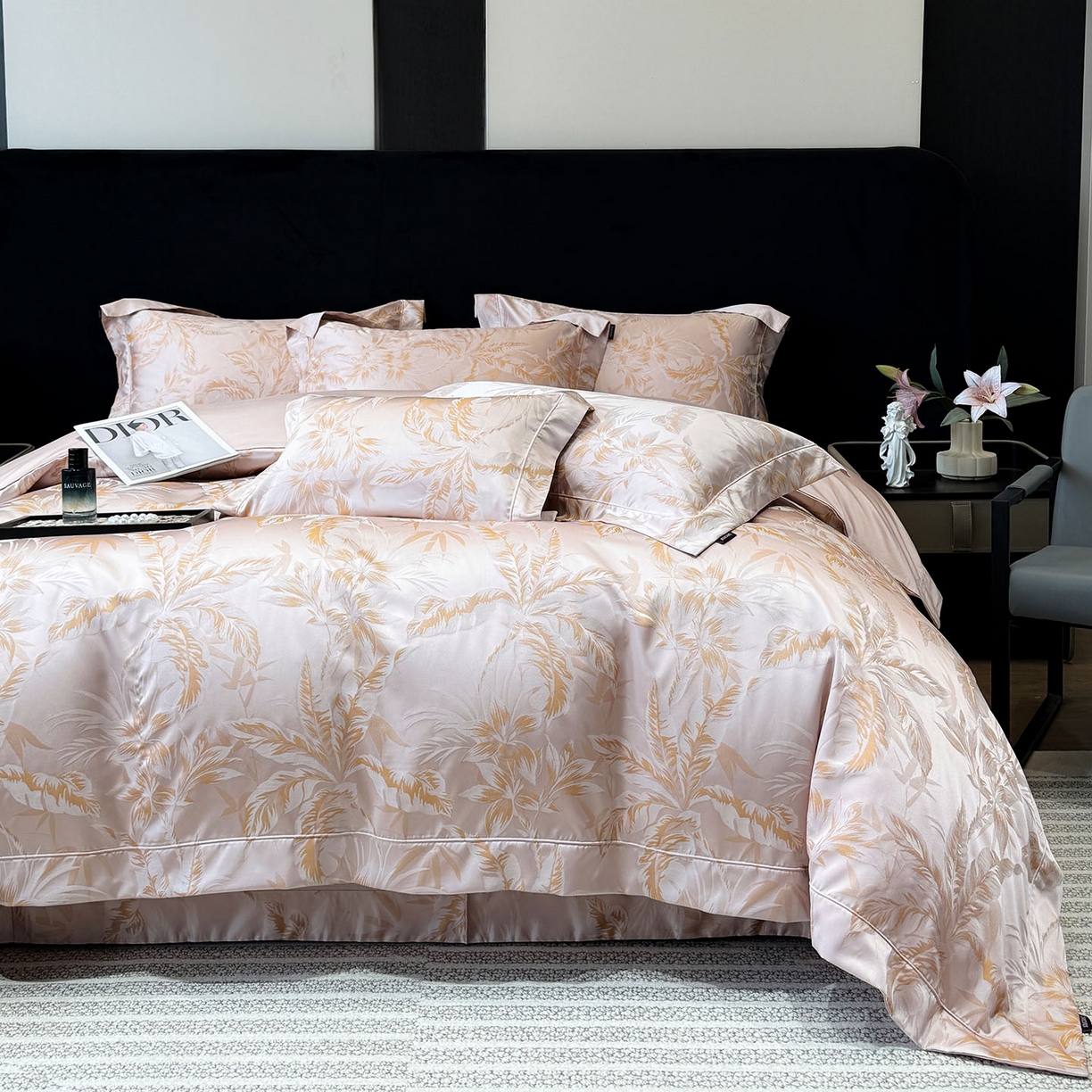 91家纺网 家纺一手货源 找家纺 乔利卡沃 2026高端新品A类长绒棉纯棉四件套100全棉贡缎提花被套床单床笠轻奢风索依 索依-芸粉