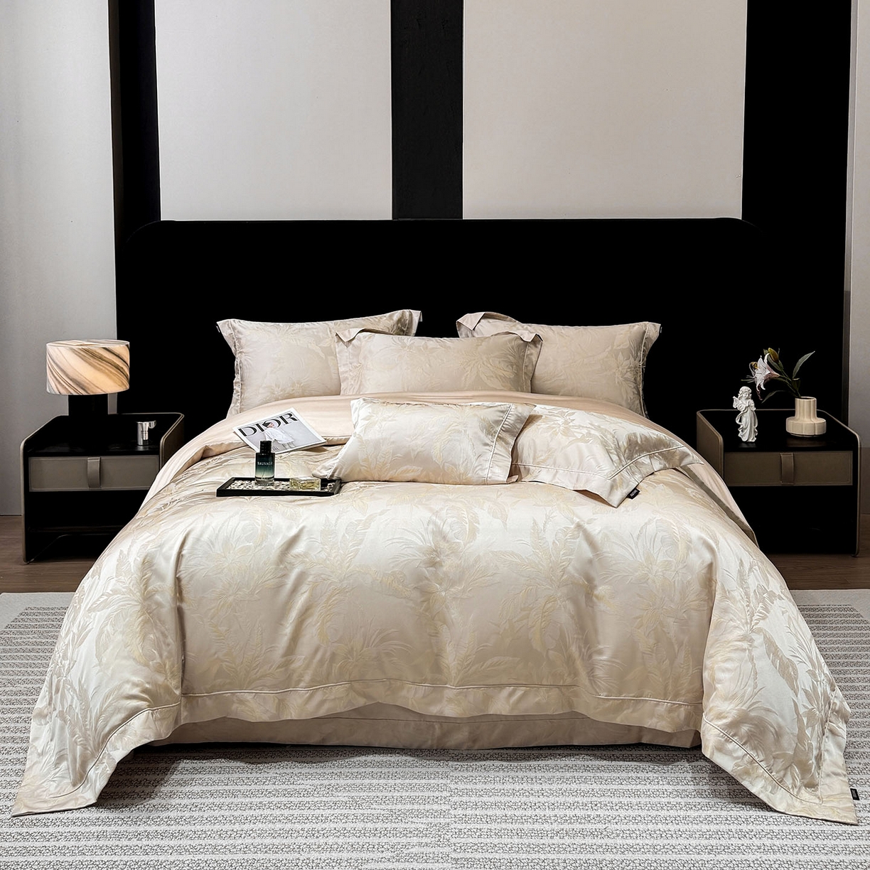 91家纺网 家纺一手货源 找家纺 乔利卡沃 2026高端新品A类长绒棉纯棉四件套100全棉贡缎提花被套床单床笠轻奢风索依 索依-湘金