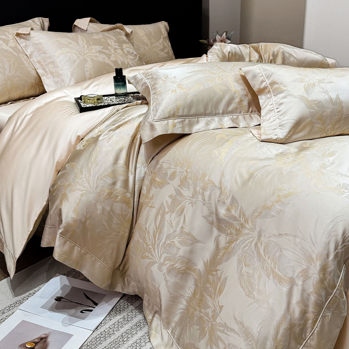 91家纺网 家纺一手货源 找家纺 乔利卡沃 2026高端新品A类长绒棉纯棉四件套100全棉贡缎提花被套床单床笠轻奢风索依 索依-湘金