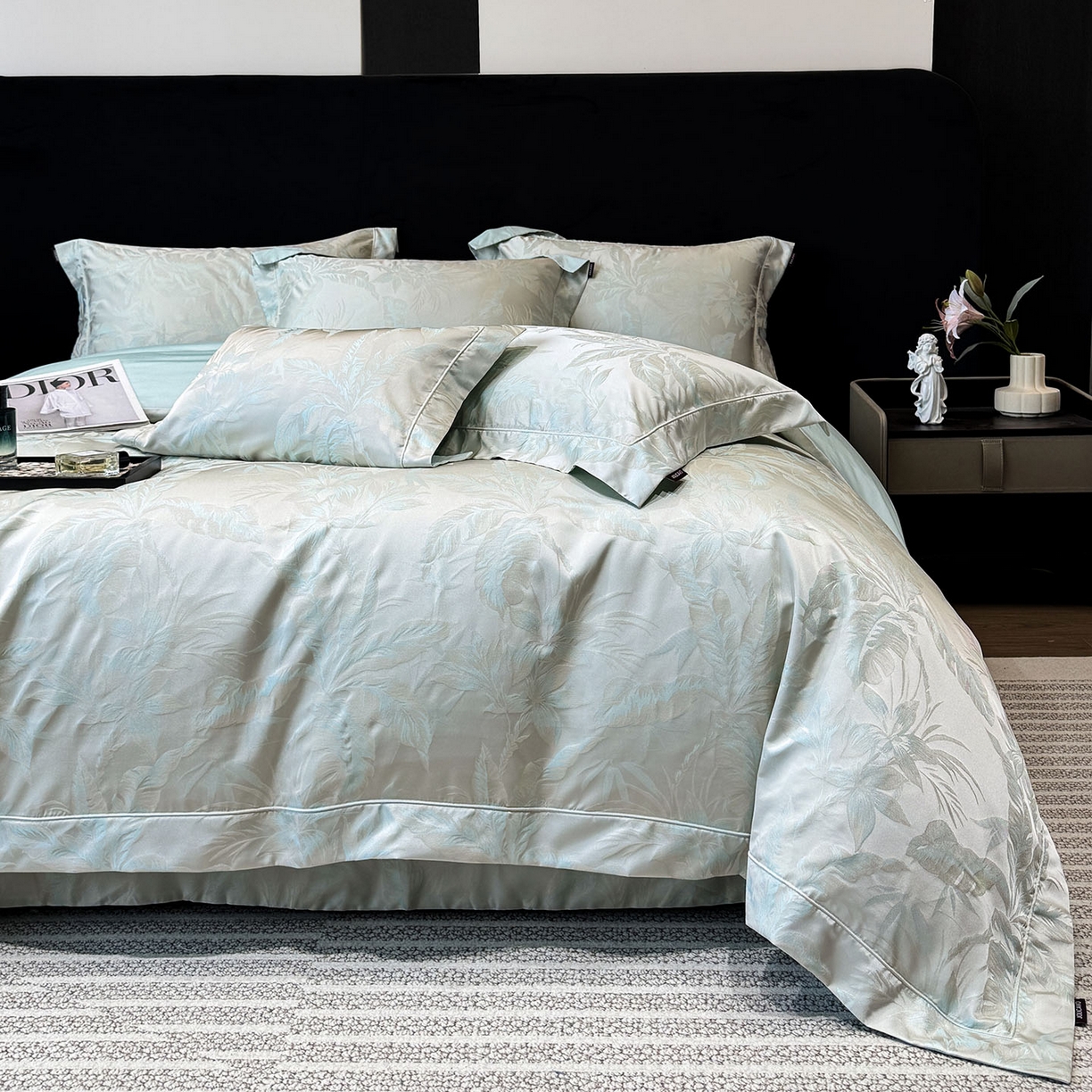 91家纺网 家纺一手货源 找家纺 乔利卡沃 2026高端新品A类长绒棉纯棉四件套100全棉贡缎提花被套床单床笠轻奢风索依 索依-绯绿