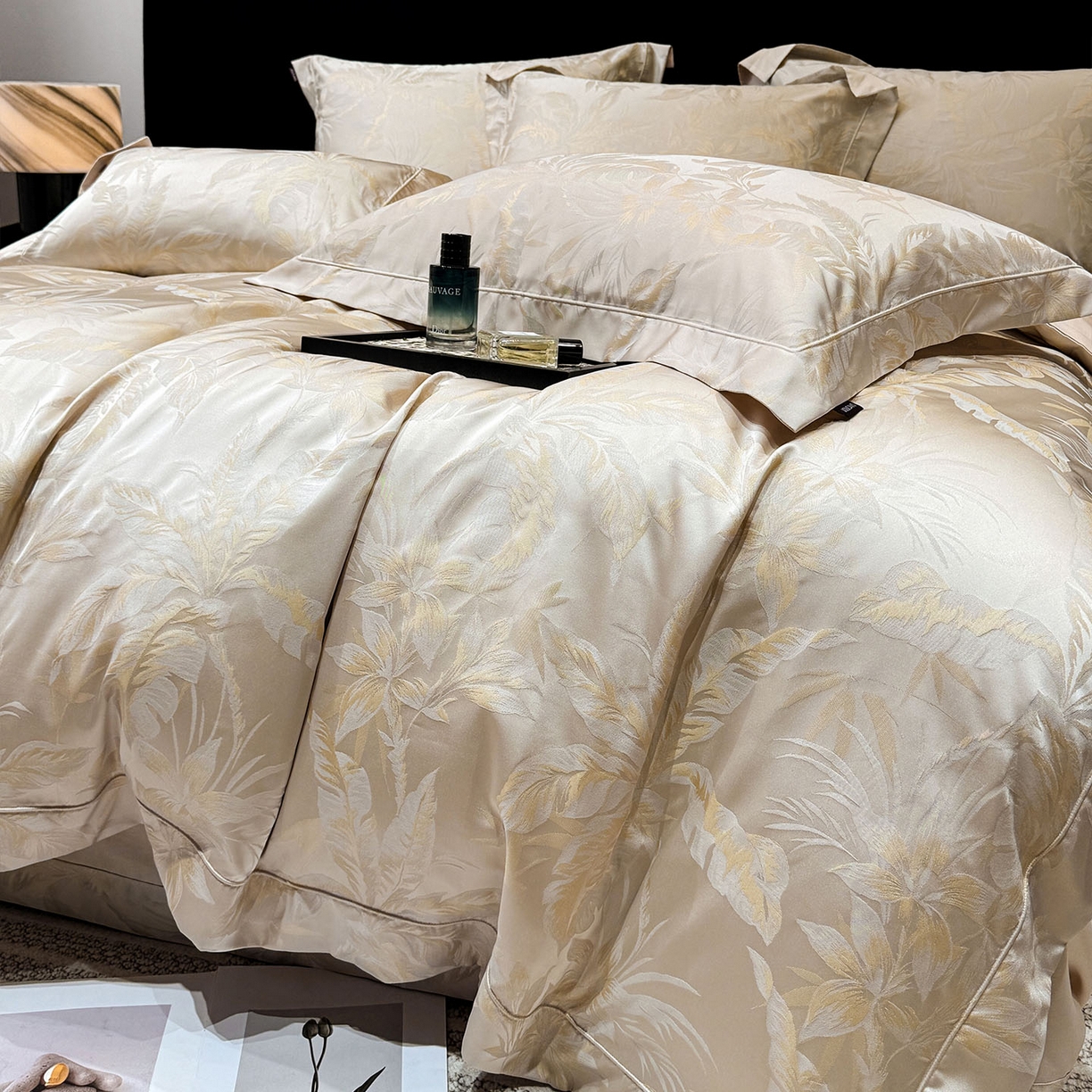 91家纺网 家纺一手货源 找家纺 乔利卡沃 2026高端新品A类长绒棉纯棉四件套100全棉贡缎提花被套床单床笠轻奢风索依 索依-湘金