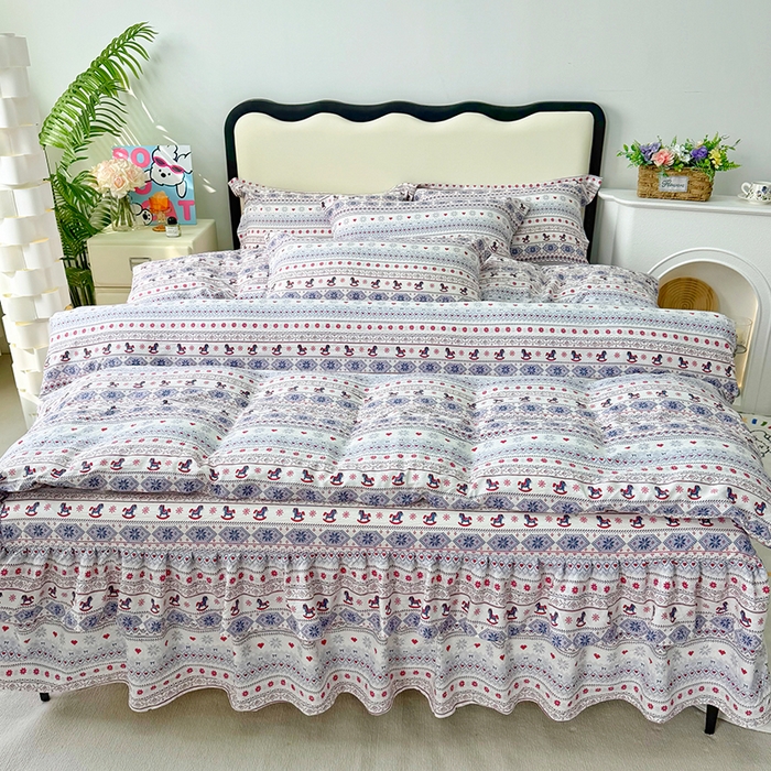 91家纺网 家纺一手货源 找家纺 （总）九诺家纺 2026春夏新款丝柔棉皱皱纱床裙四件套双花边工艺床裙