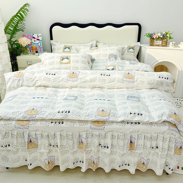 91家纺网 家纺一手货源 找家纺 （总）九诺家纺 2026春夏新款丝柔棉皱皱纱床裙四件套双花边工艺床裙