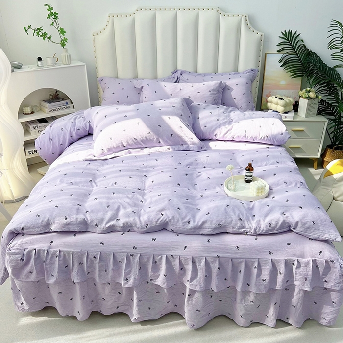 91家纺网 家纺一手货源 找家纺 （总）九诺家纺 2026春夏新款丝柔棉皱皱纱床裙四件套双花边工艺床裙