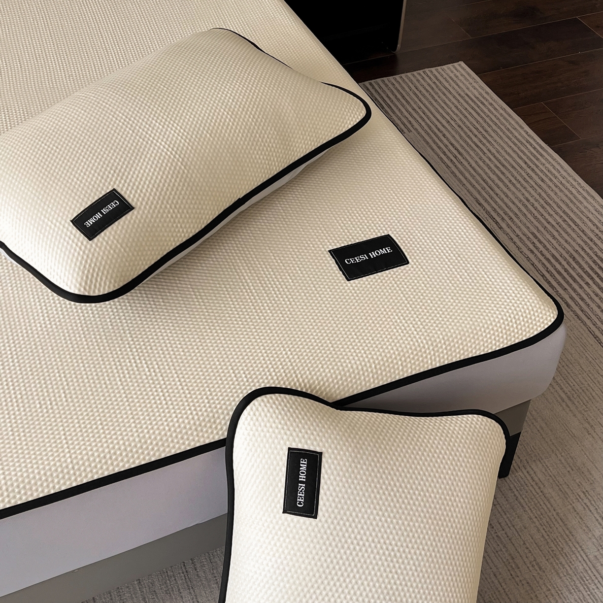 91家纺网 家纺一手货源 找家纺 （总）禧禾 2026春夏新款PE泡小豆提花华夫格凉席席子-简约生活