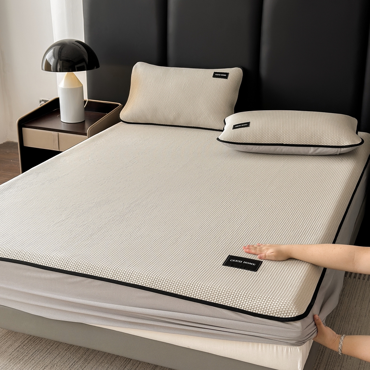 91家纺网 家纺一手货源 找家纺 （总）禧禾 2026春夏新款PE泡小豆提花华夫格凉席席子-简约生活