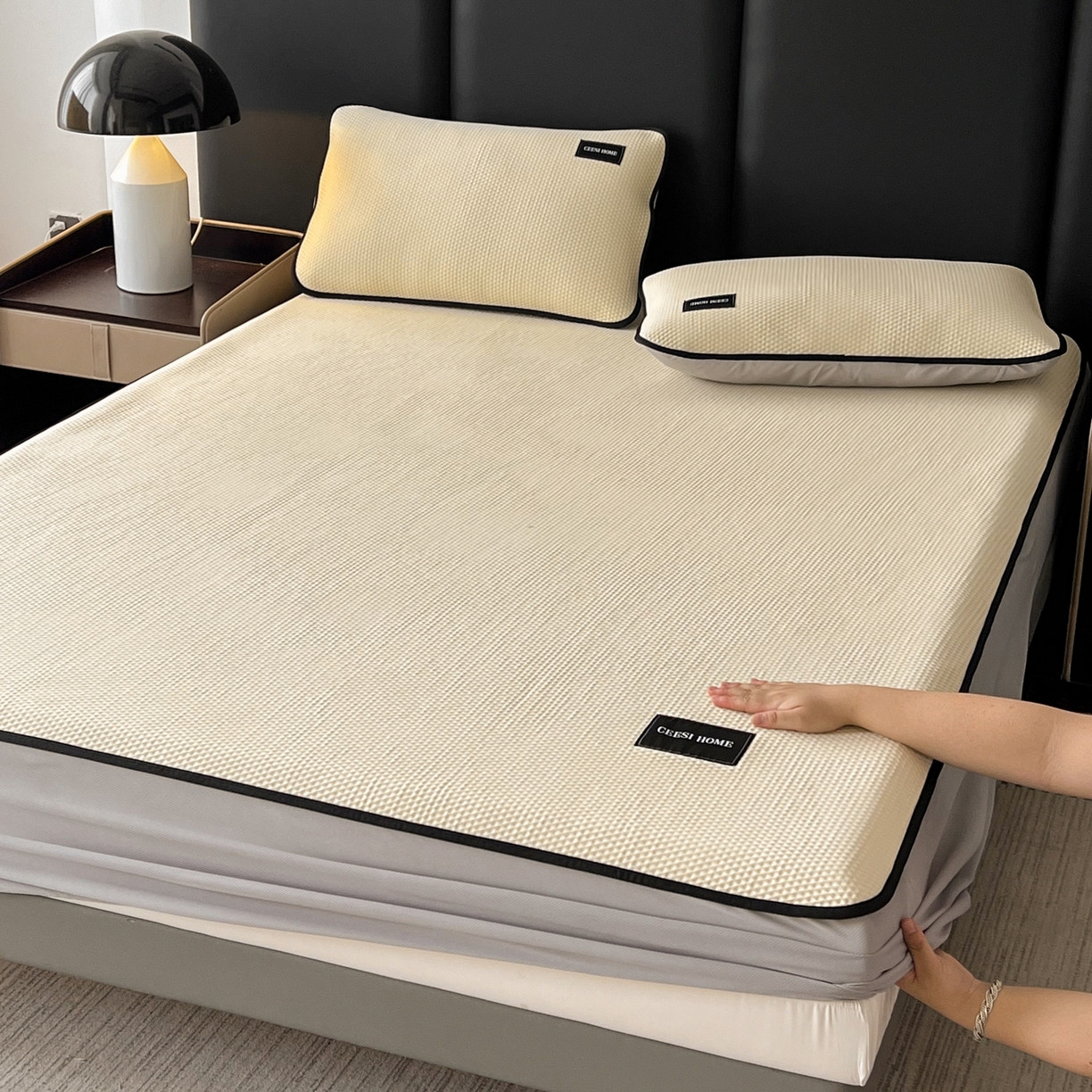 禧禾 2026春夏新款PE泡小豆提花华夫格凉席席子-简约生活 简约生活-米白