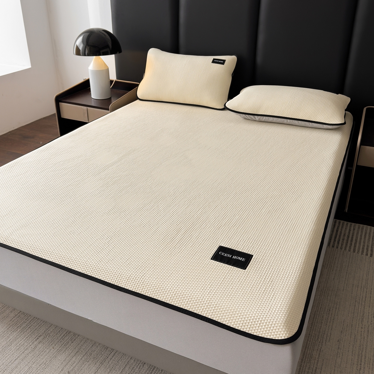 91家纺网 家纺一手货源 找家纺 禧禾 2026春夏新款PE泡小豆提花华夫格凉席席子-简约生活 简约生活-米白