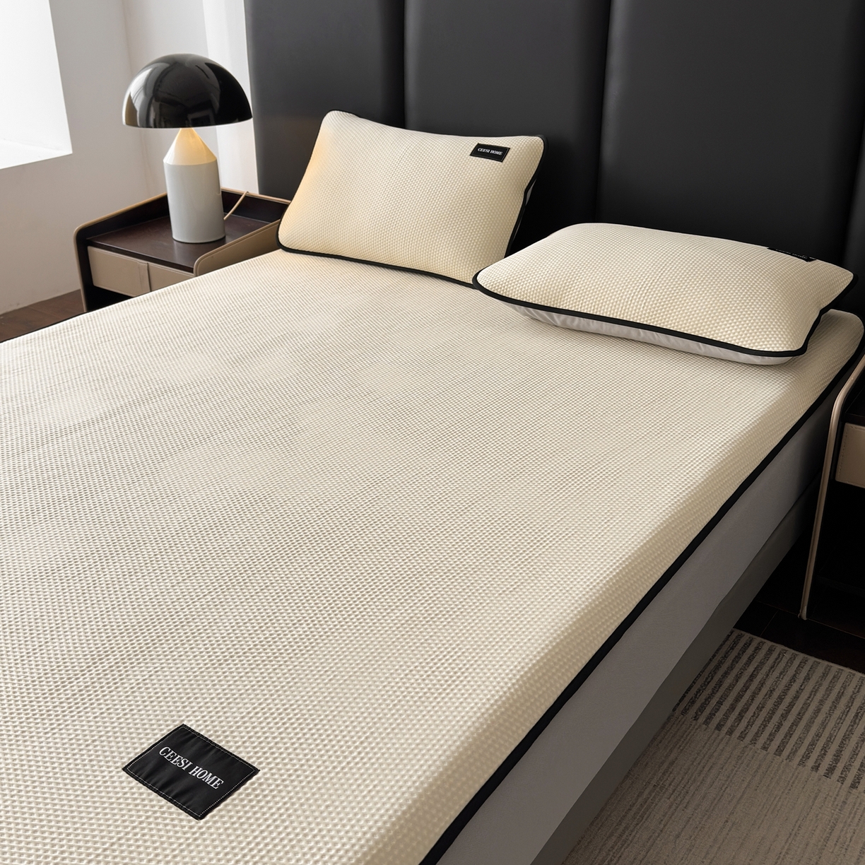 91家纺网 家纺一手货源 找家纺 禧禾 2026春夏新款PE泡小豆提花华夫格凉席席子-简约生活 简约生活-米白