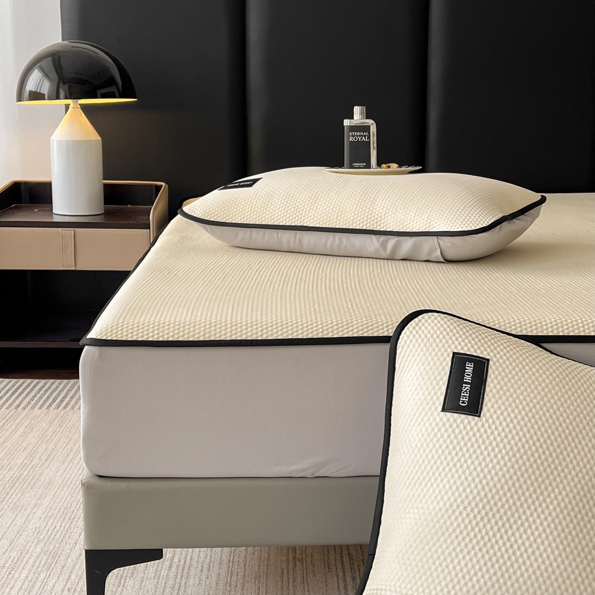 91家纺网 家纺一手货源 找家纺 禧禾 2026春夏新款PE泡小豆提花华夫格凉席席子-简约生活 简约生活-米白