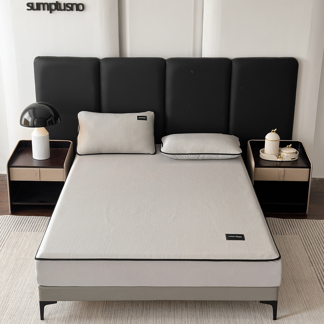 91家纺网 家纺一手货源 找家纺 禧禾 2026春夏新款PE泡小豆提花华夫格凉席席子-简约生活 简约生活-浅灰