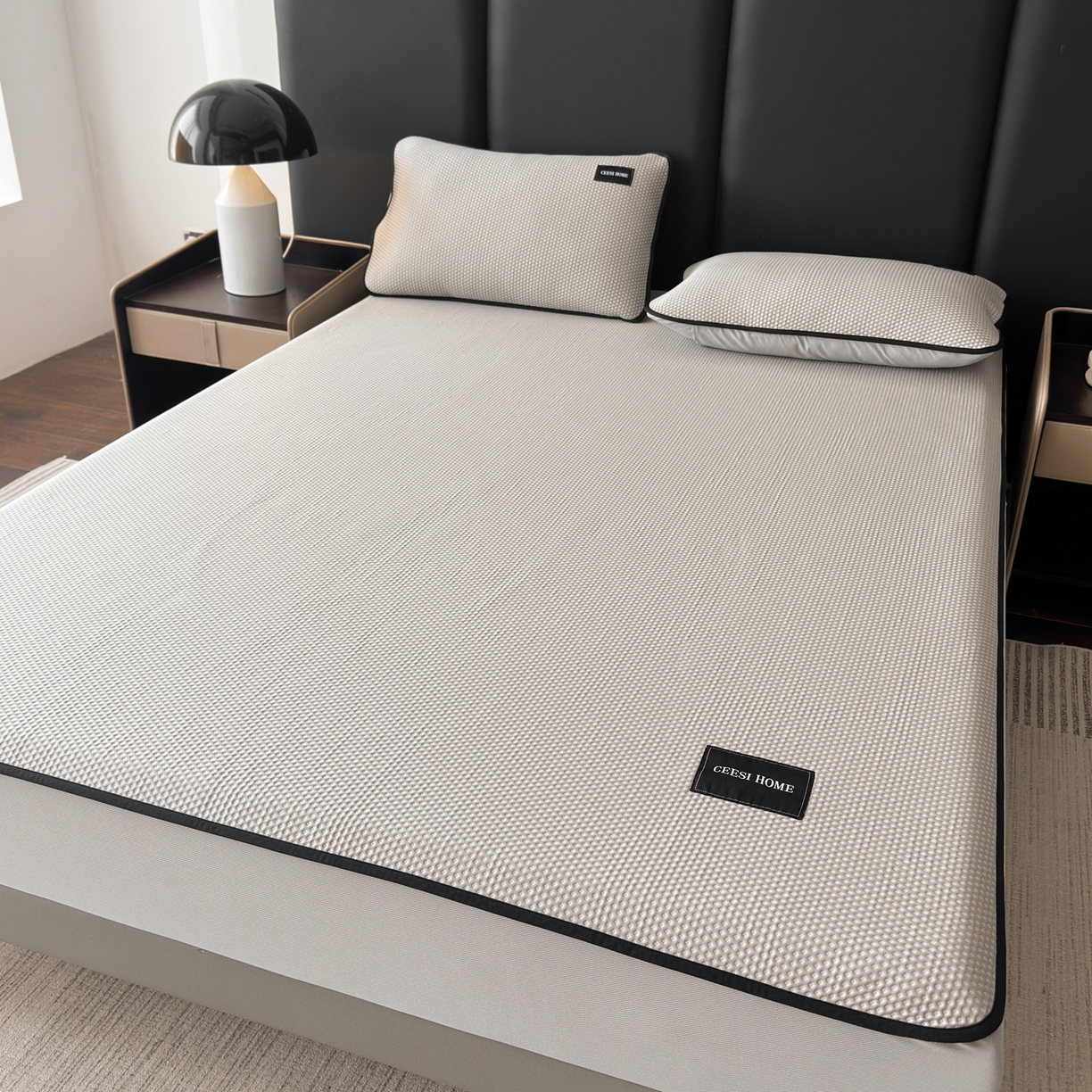 91家纺网 家纺一手货源 找家纺 禧禾 2026春夏新款PE泡小豆提花华夫格凉席席子-简约生活 简约生活-浅灰