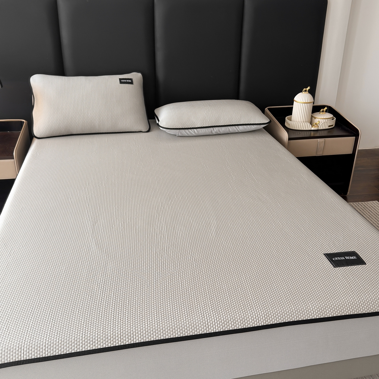 91家纺网 家纺一手货源 找家纺 禧禾 2026春夏新款PE泡小豆提花华夫格凉席席子-简约生活 简约生活-浅灰