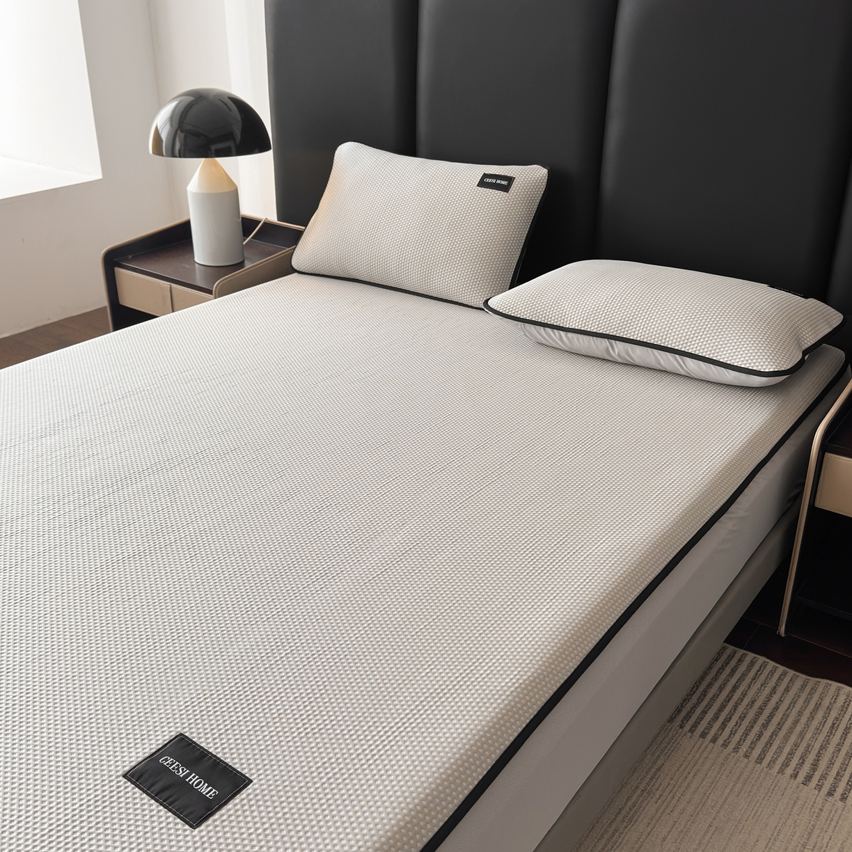 91家纺网 家纺一手货源 找家纺 禧禾 2026春夏新款PE泡小豆提花华夫格凉席席子-简约生活 简约生活-浅灰