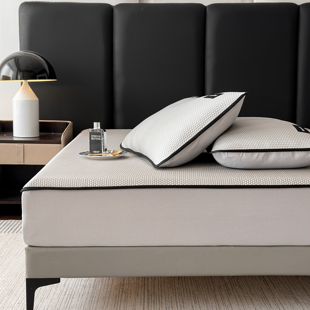 91家纺网 家纺一手货源 找家纺 禧禾 2026春夏新款PE泡小豆提花华夫格凉席席子-简约生活 简约生活-浅灰