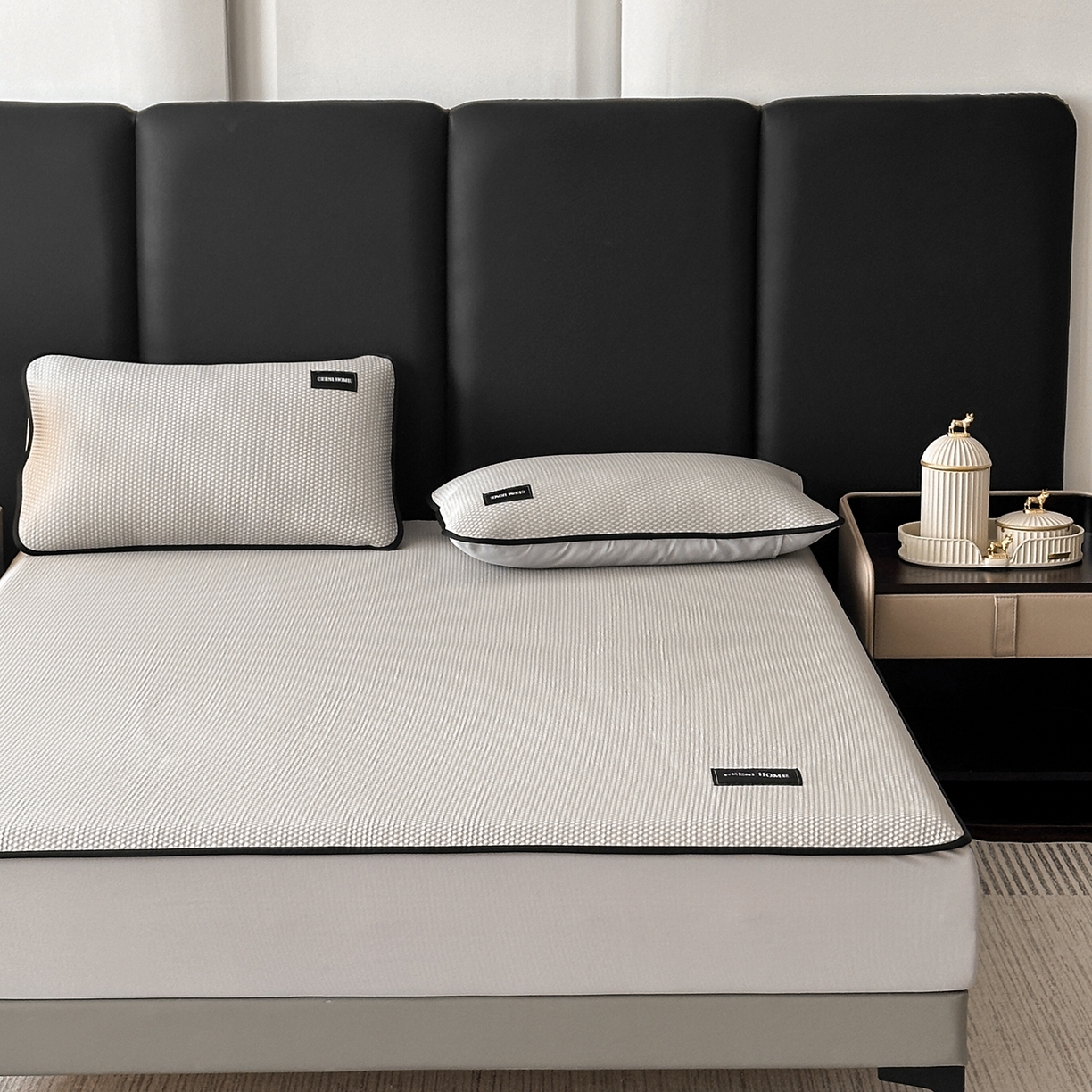 91家纺网 家纺一手货源 找家纺 禧禾 2026春夏新款PE泡小豆提花华夫格凉席席子-简约生活 简约生活-浅灰