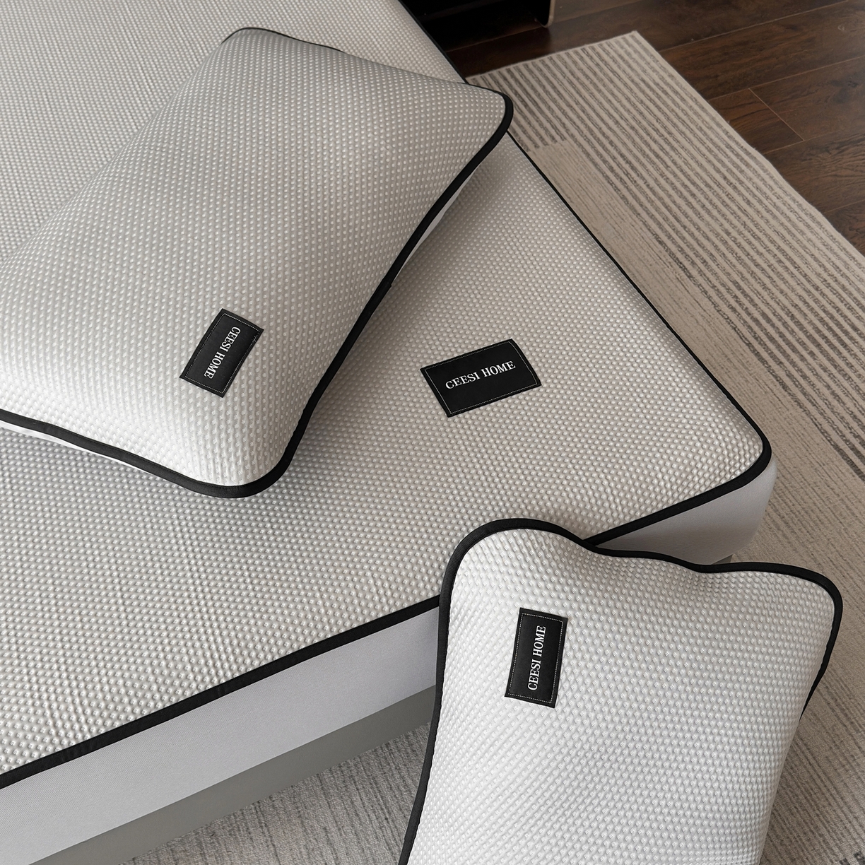 91家纺网 家纺一手货源 找家纺 禧禾 2026春夏新款PE泡小豆提花华夫格凉席席子-简约生活 简约生活-浅灰