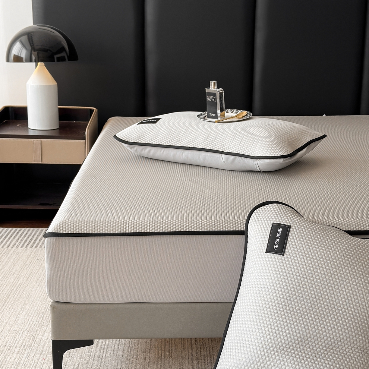 91家纺网 家纺一手货源 找家纺 禧禾 2026春夏新款PE泡小豆提花华夫格凉席席子-简约生活 简约生活-浅灰