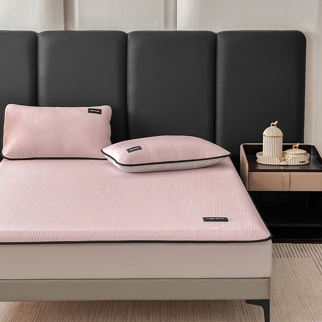 91家纺网 家纺一手货源 找家纺 禧禾 2026春夏新款PE泡小豆提花华夫格凉席席子-简约生活 简约生活-水粉