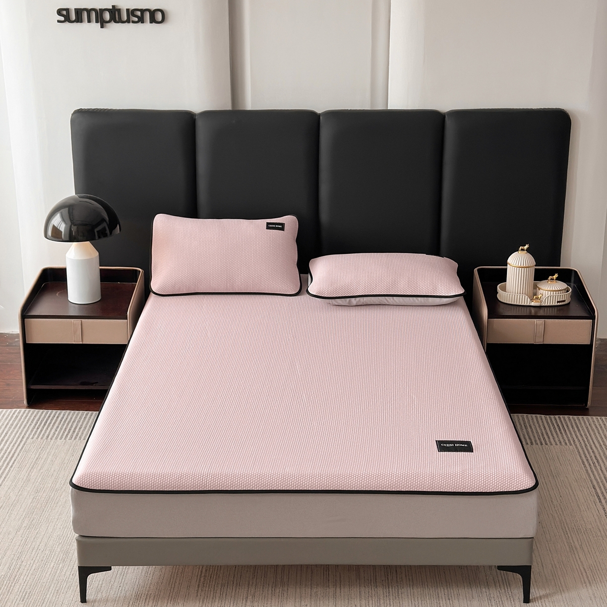 91家纺网 家纺一手货源 找家纺 禧禾 2026春夏新款PE泡小豆提花华夫格凉席席子-简约生活 简约生活-水粉