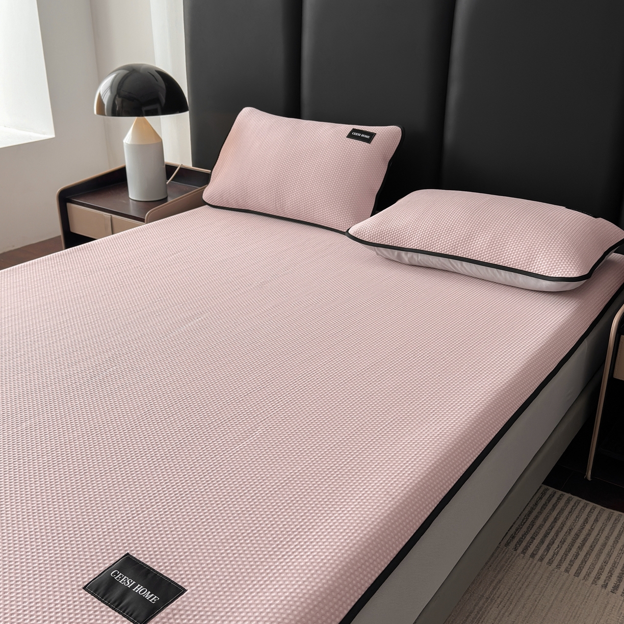 91家纺网 家纺一手货源 找家纺 禧禾 2026春夏新款PE泡小豆提花华夫格凉席席子-简约生活 简约生活-水粉