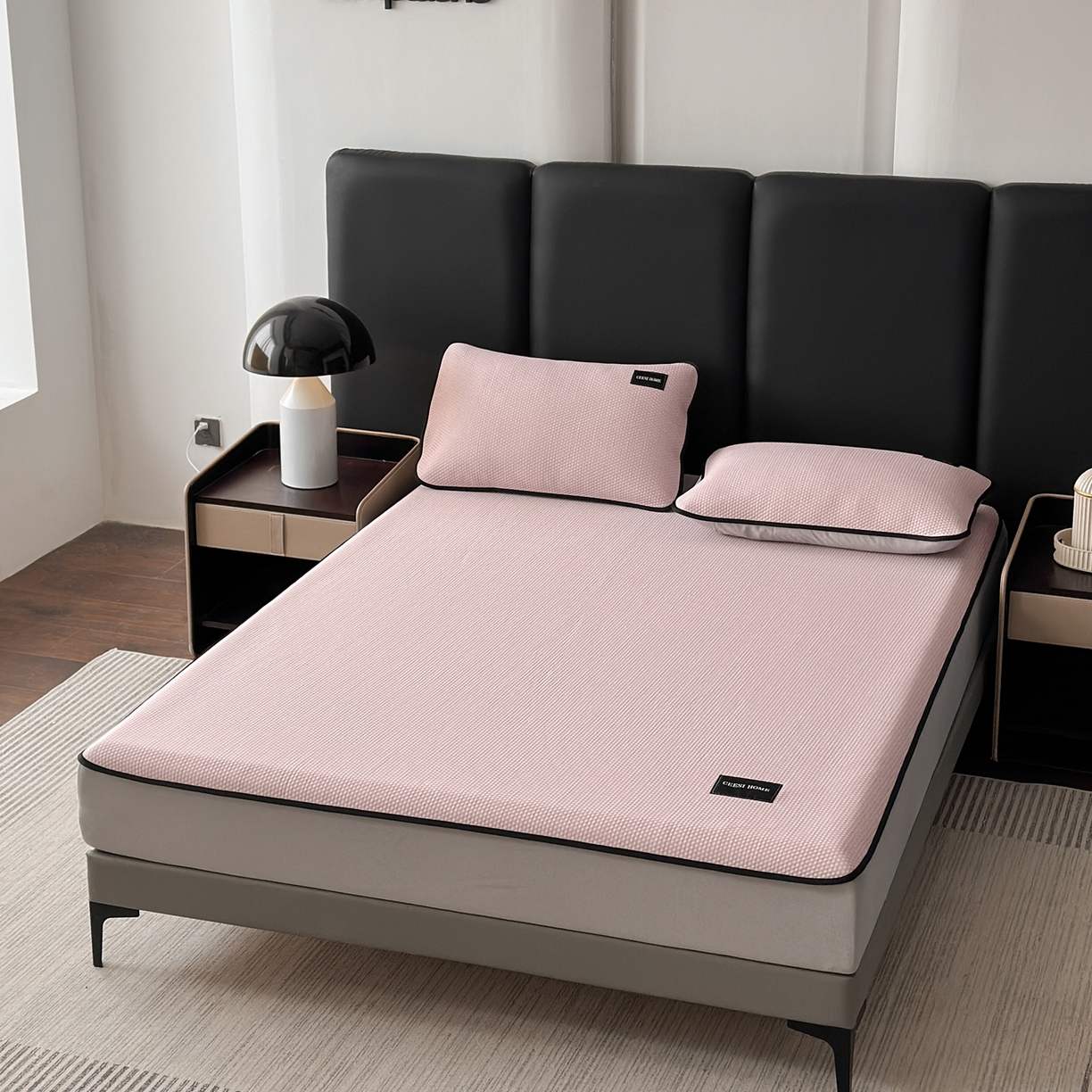 91家纺网 家纺一手货源 找家纺 禧禾 2026春夏新款PE泡小豆提花华夫格凉席席子-简约生活 简约生活-水粉