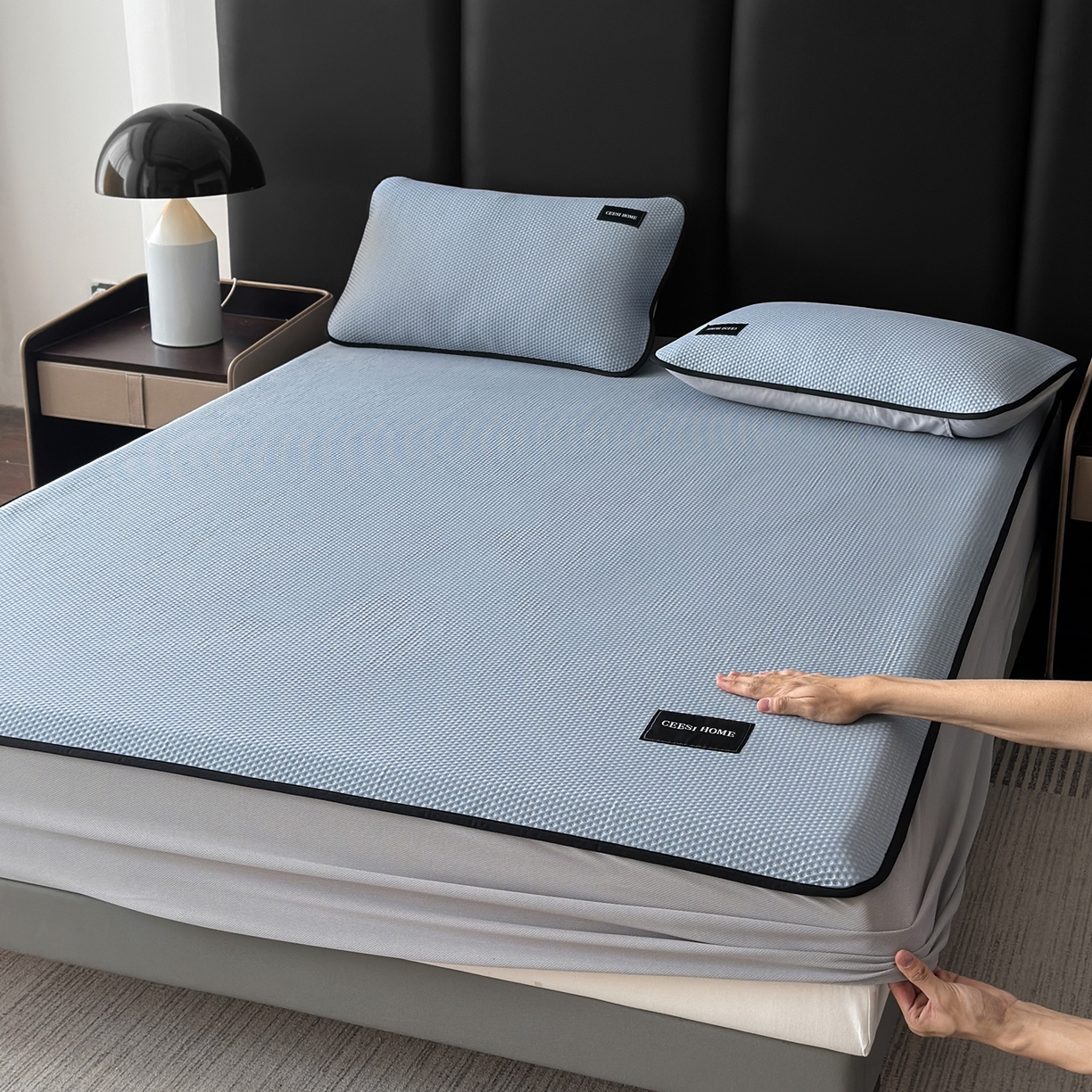 禧禾 2026春夏新款PE泡小豆提花华夫格凉席席子-简约生活 简约生活-水蓝