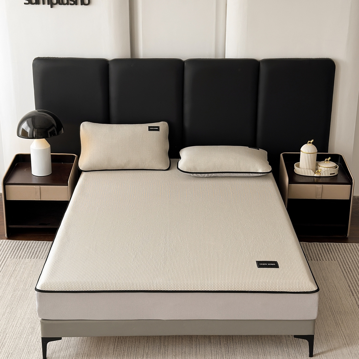 91家纺网 家纺一手货源 找家纺 禧禾 2026春夏新款PE泡小豆提花华夫格凉席席子-简约生活 简约生活-香槟