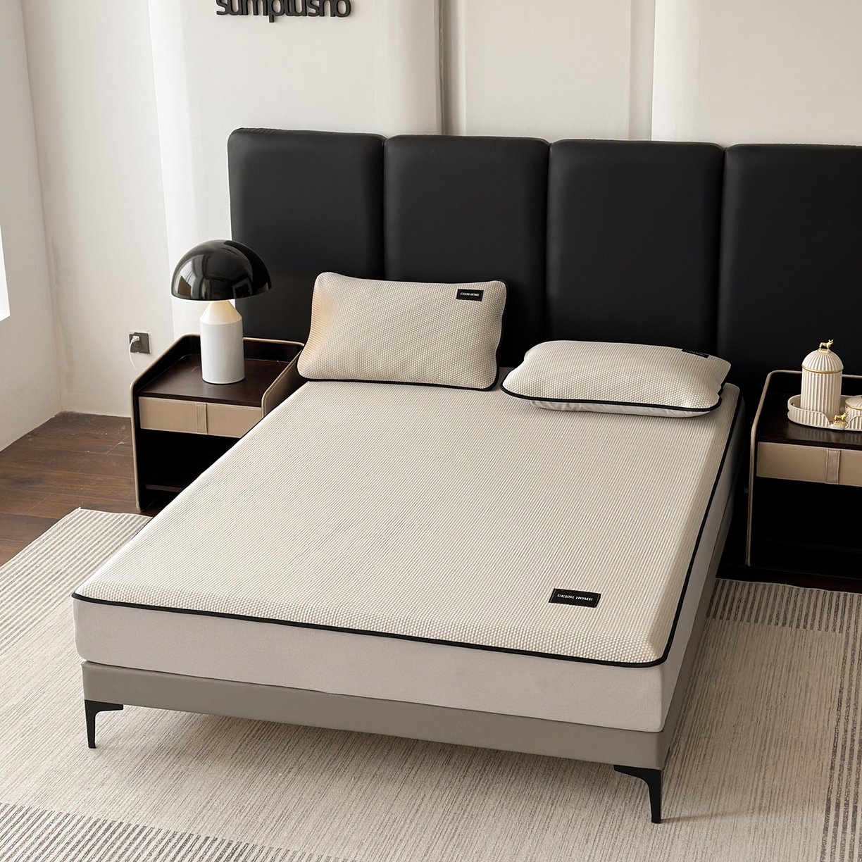 91家纺网 家纺一手货源 找家纺 禧禾 2026春夏新款PE泡小豆提花华夫格凉席席子-简约生活 简约生活-香槟