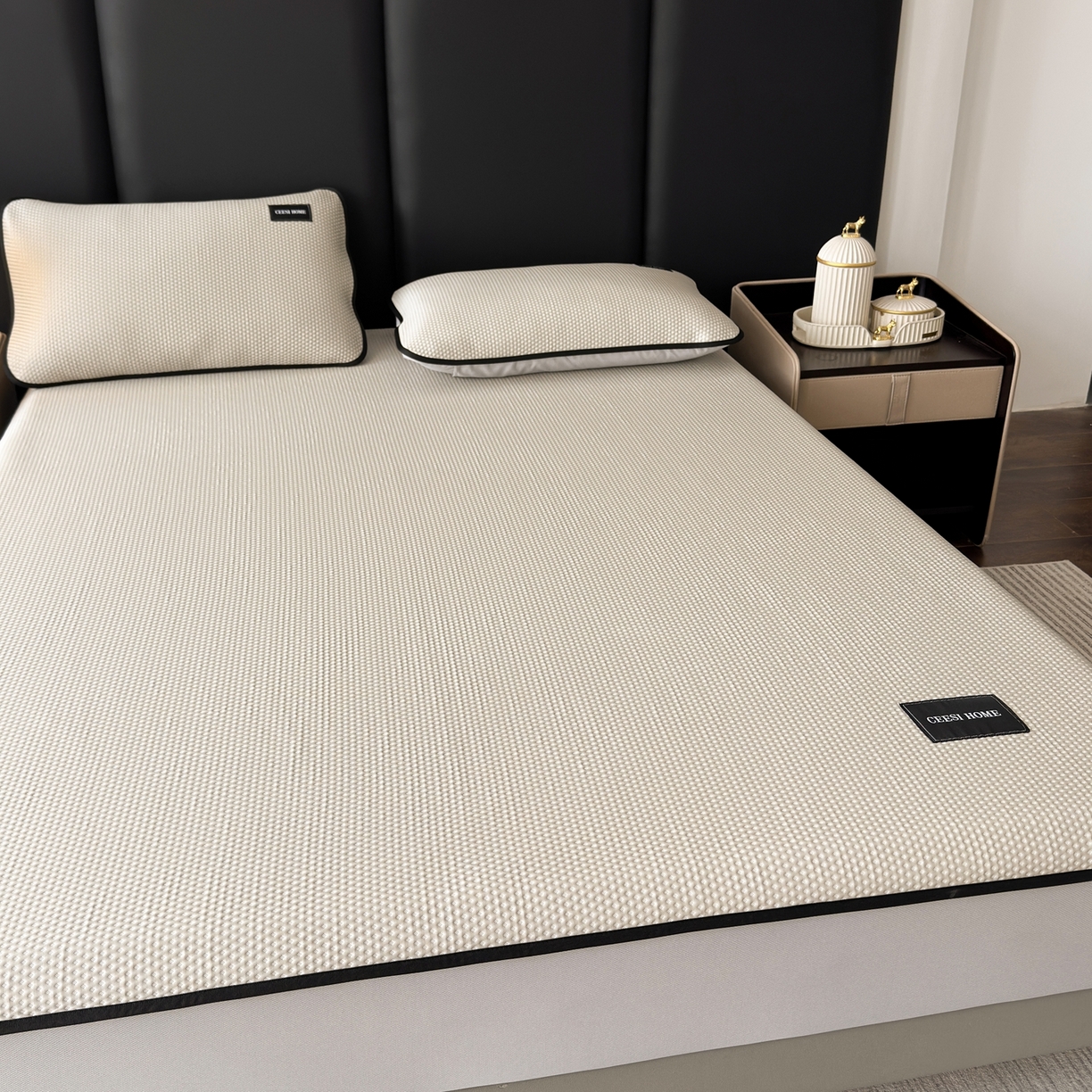 91家纺网 家纺一手货源 找家纺 禧禾 2026春夏新款PE泡小豆提花华夫格凉席席子-简约生活 简约生活-香槟