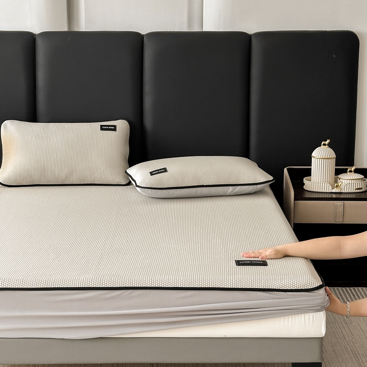 91家纺网 家纺一手货源 找家纺 禧禾 2026春夏新款PE泡小豆提花华夫格凉席席子-简约生活 简约生活-香槟