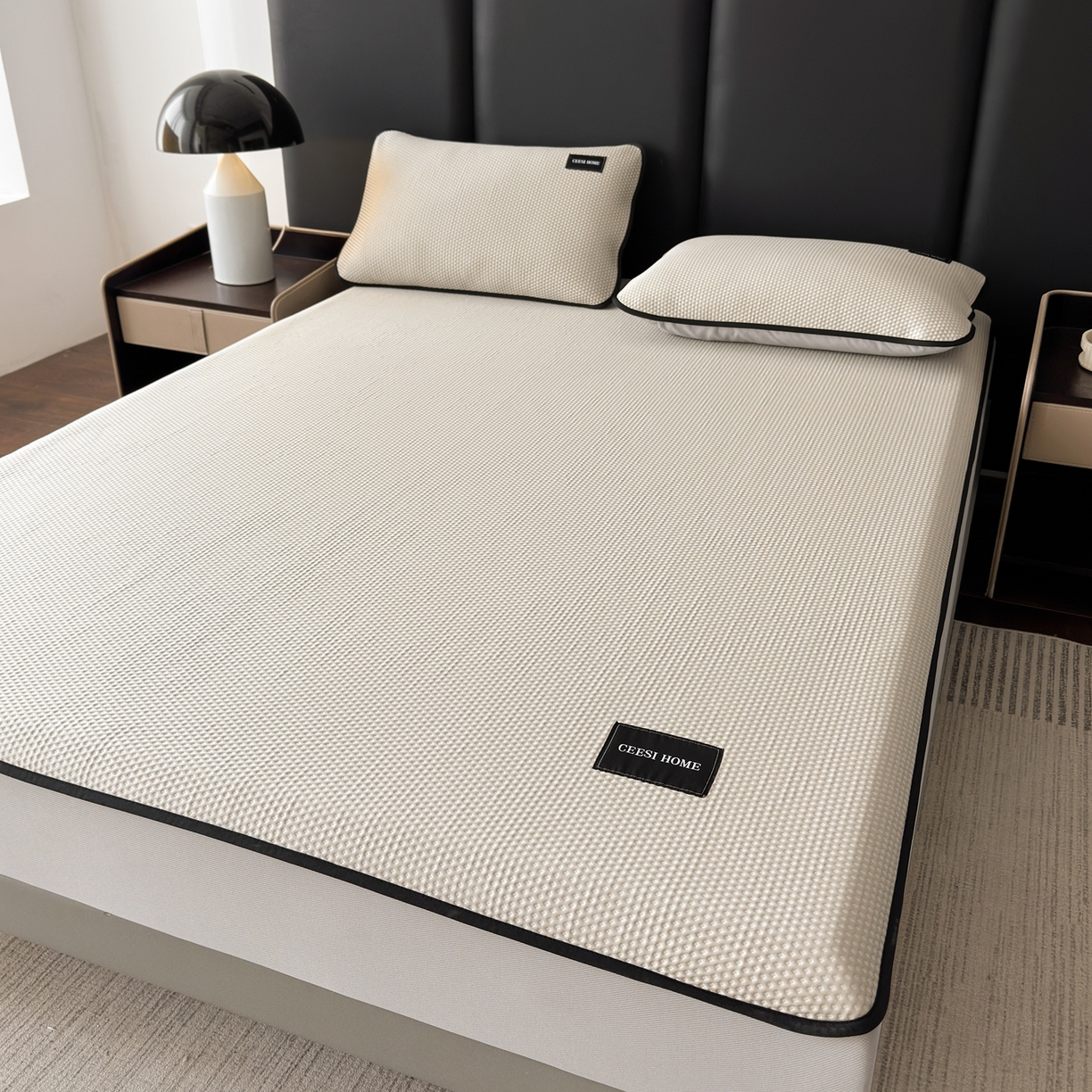 91家纺网 家纺一手货源 找家纺 禧禾 2026春夏新款PE泡小豆提花华夫格凉席席子-简约生活 简约生活-香槟