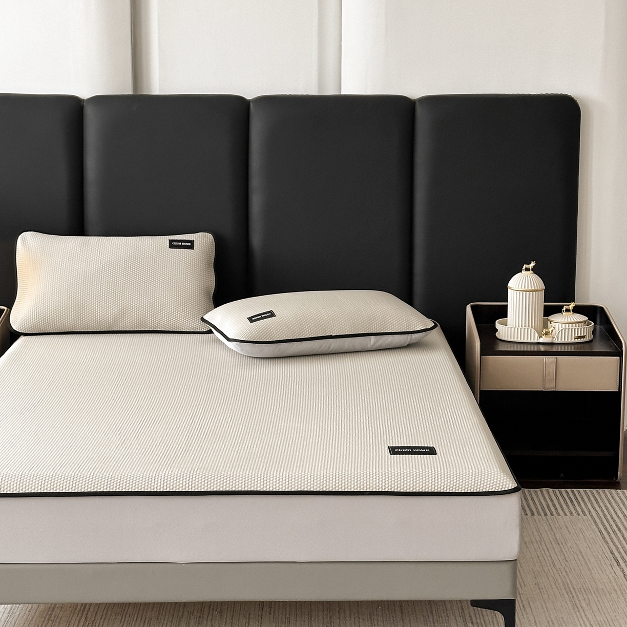 91家纺网 家纺一手货源 找家纺 禧禾 2026春夏新款PE泡小豆提花华夫格凉席席子-简约生活 简约生活-香槟