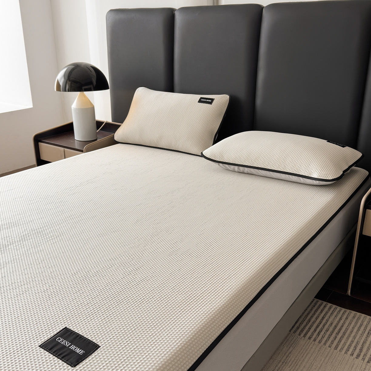 91家纺网 家纺一手货源 找家纺 禧禾 2026春夏新款PE泡小豆提花华夫格凉席席子-简约生活 简约生活-香槟