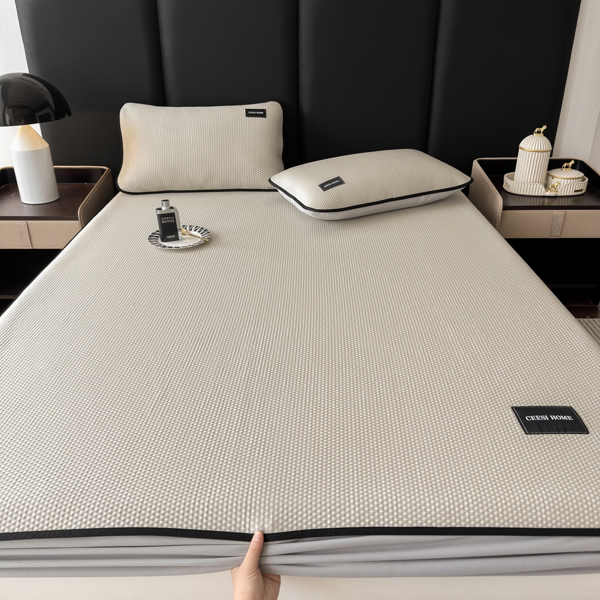 91家纺网 家纺一手货源 找家纺 禧禾 2026春夏新款PE泡小豆提花华夫格凉席席子-简约生活 简约生活-香槟