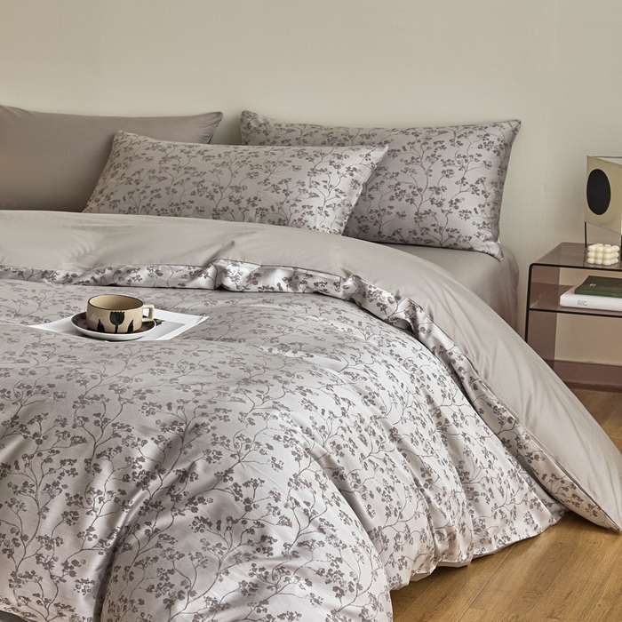 91家纺网 家纺一手货源 找家纺 琪格格纺织 2026新款色织天丝棉提花四件套 春絮-灰