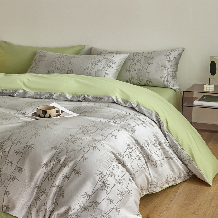 91家纺网 家纺一手货源 找家纺 琪格格纺织 2026新款色织天丝棉提花四件套 竹溪-绿