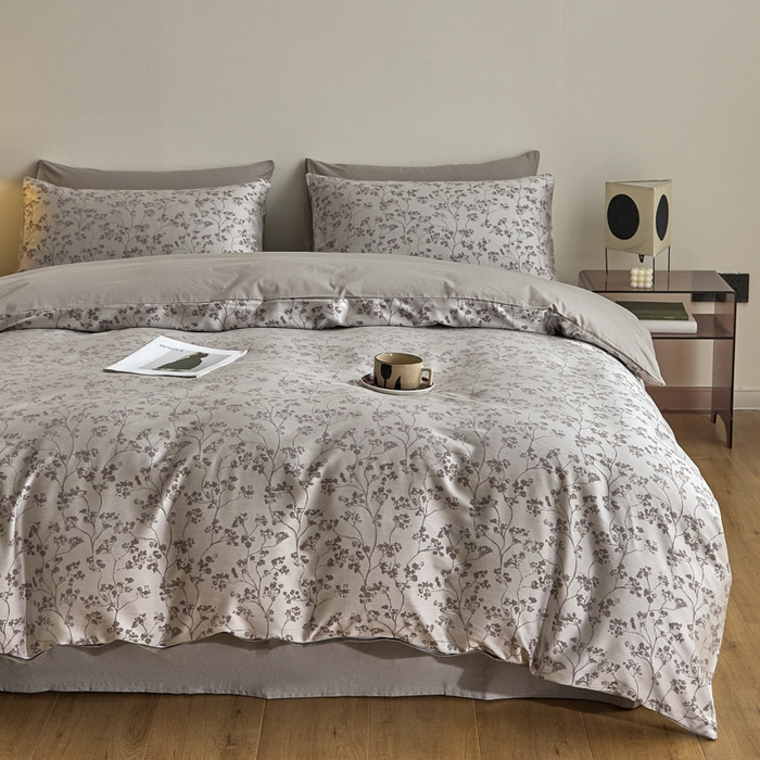 91家纺网 家纺一手货源 找家纺 琪格格纺织 2026新款色织天丝棉提花四件套 春絮-灰