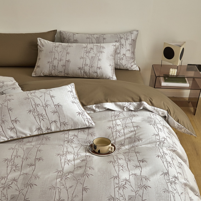 91家纺网 家纺一手货源 找家纺 琪格格纺织 2026新款色织天丝棉提花四件套 竹溪-咖