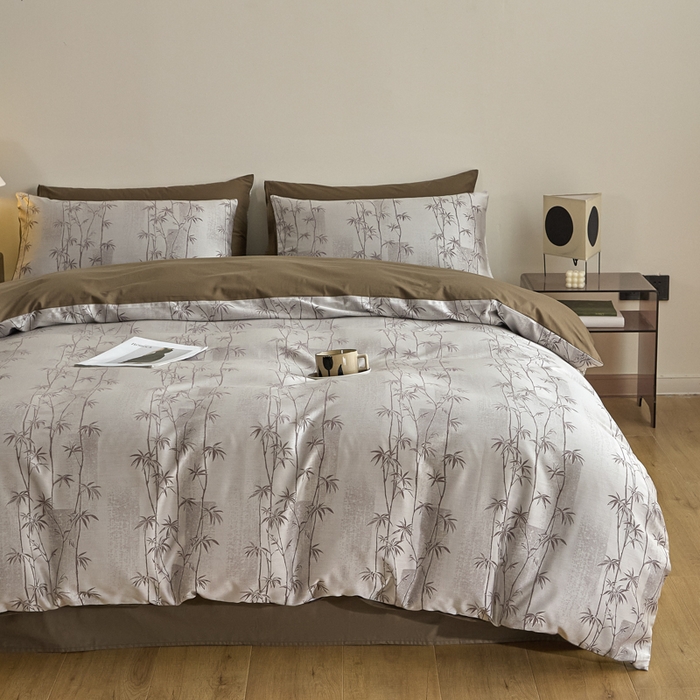 91家纺网 家纺一手货源 找家纺 琪格格纺织 2026新款色织天丝棉提花四件套 竹溪-咖