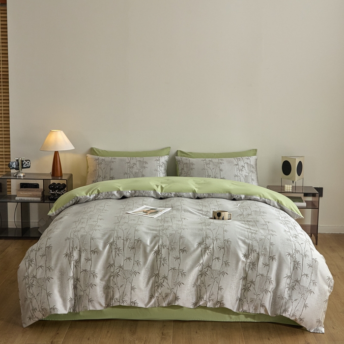 91家纺网 家纺一手货源 找家纺 琪格格纺织 2026新款色织天丝棉提花四件套 竹溪-绿