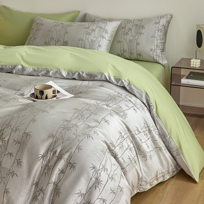 琪格格纺织 2026新款色织天丝棉提花四件套 竹溪-绿