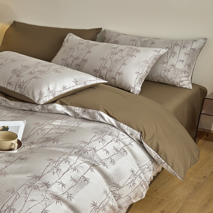 91家纺网 家纺一手货源 找家纺 琪格格纺织 2026新款色织天丝棉提花四件套 竹溪-咖