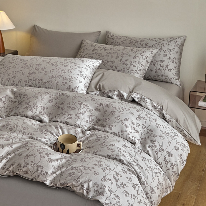 91家纺网 家纺一手货源 找家纺 琪格格纺织 2026新款色织天丝棉提花四件套 春絮-灰