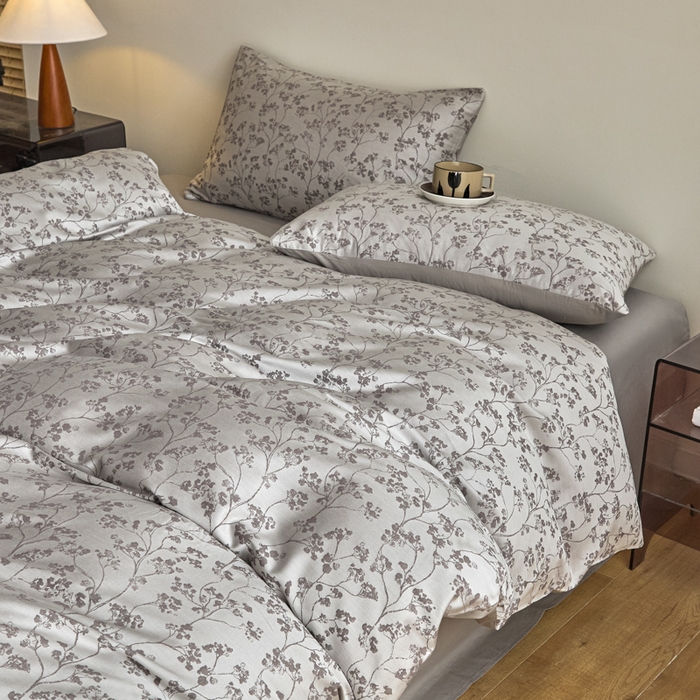 91家纺网 家纺一手货源 找家纺 琪格格纺织 2026新款色织天丝棉提花四件套 春絮-灰